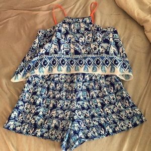 Lilly Pulitzer Blue Ceylin Elephant Print Romper